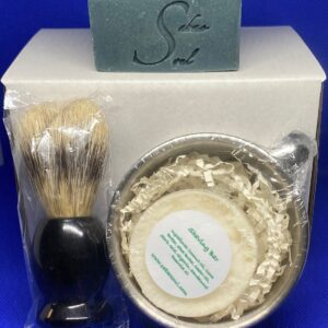 Sabao Soul Shaving Kit Stainless Steel Cup, Sandalwood Premium Face Bar and Badger Brush Set